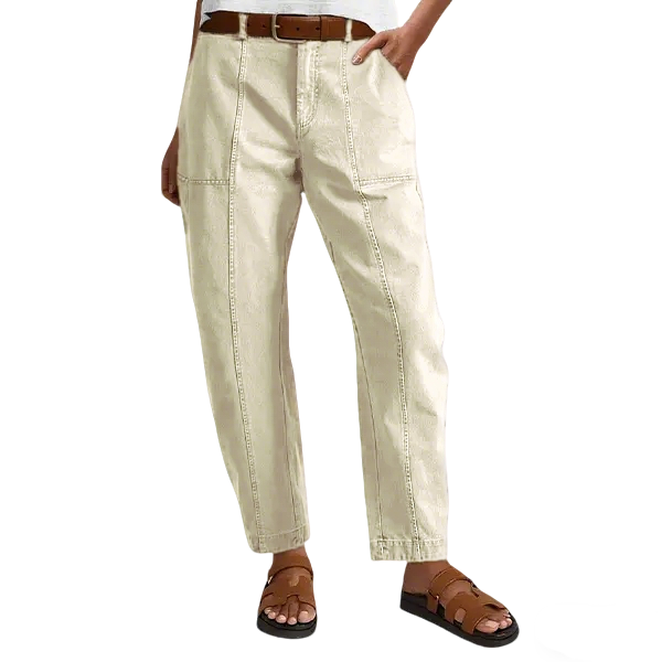 💝Last Day Promotion⚡- Solid Mid-Rise Baby Barrel Pants, High Stretch, Deep Pockets