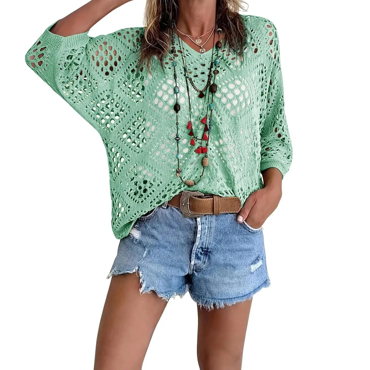 Women's Bohemian-Inspired Beige Crochet Top