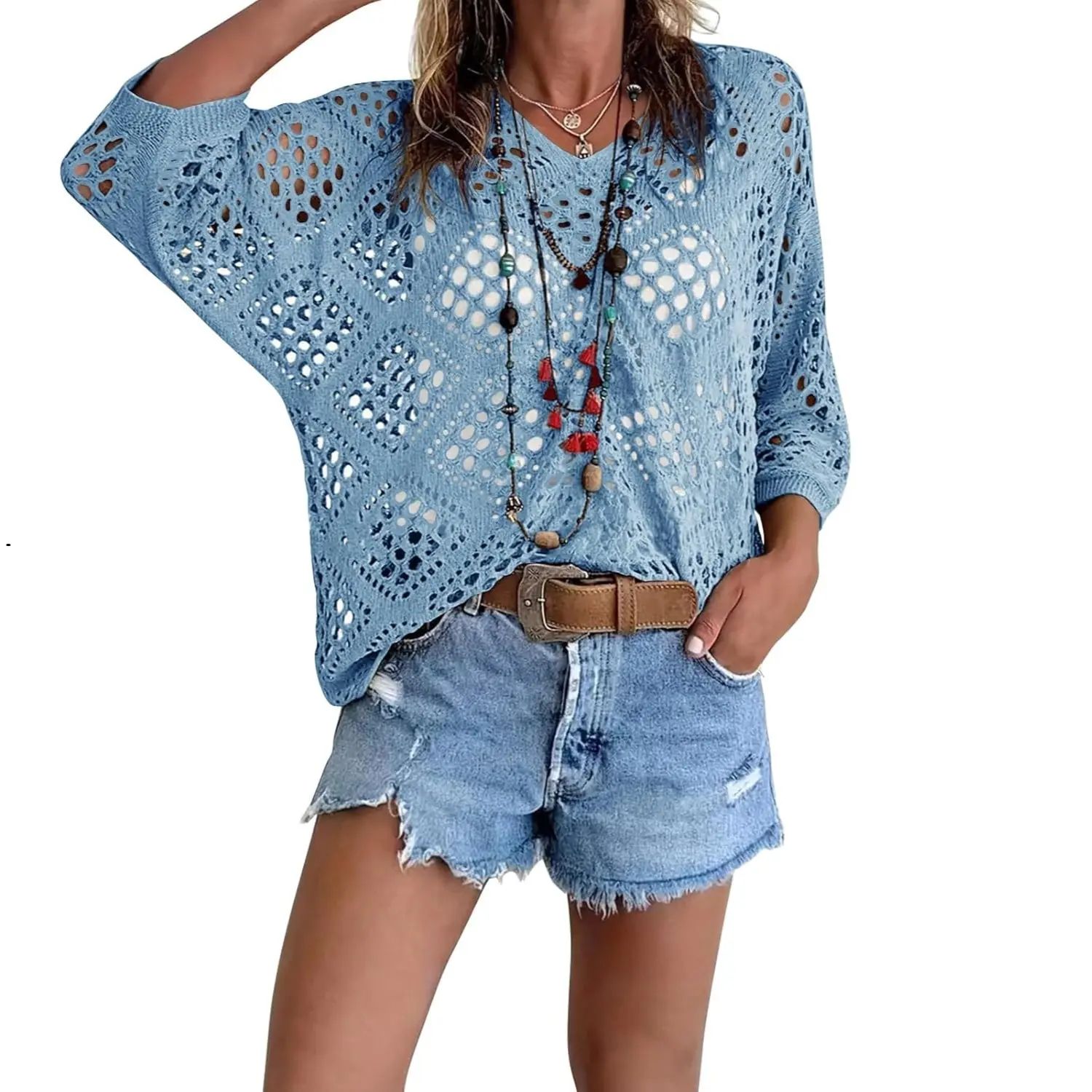 Women's Bohemian-Inspired Beige Crochet Top