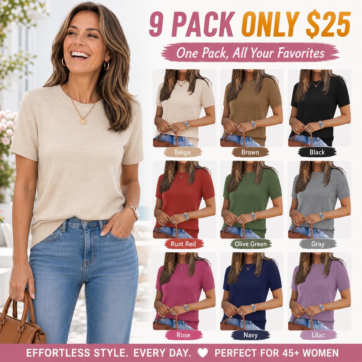 ⚡FINAL SALE⚡- Women's Crew Neck Wool Blend Loose Fit Top Short