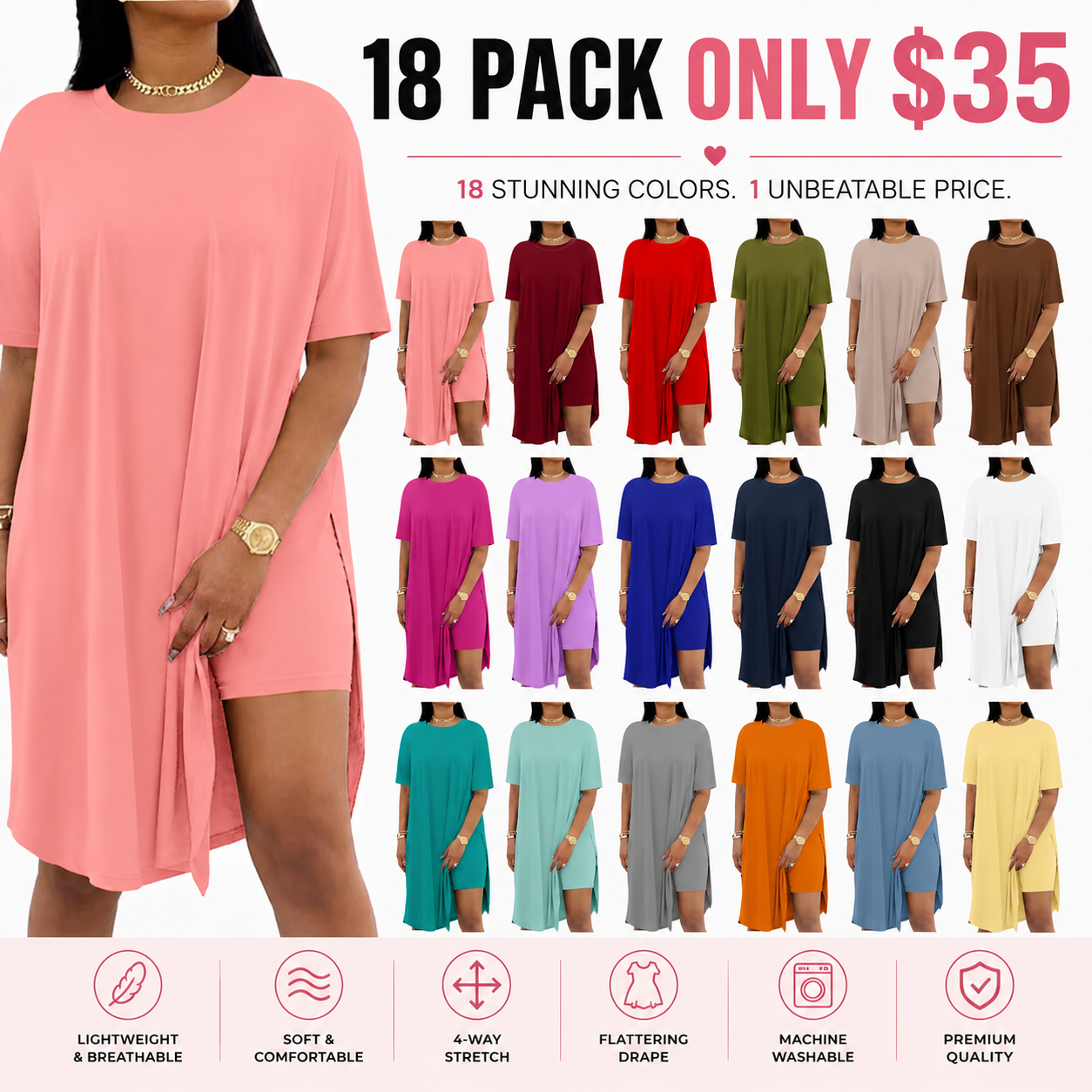 Women Plus Size 2 Piece Outfits Lady Basic Crewneck Short Sleeve Tunic Tops Soft Summer Sets, Breathable Material