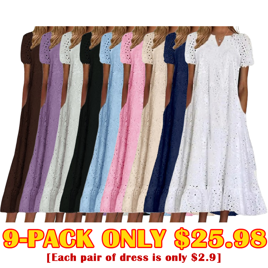🔥Summer Clearance Sale🔥- Women's Ruffle Hem Floral Lace Eyelet Dress