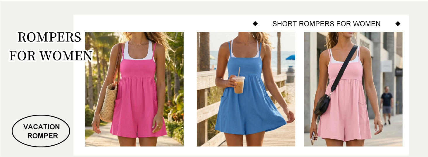 Women's Summer Strappy Cotton Romper with Pockets