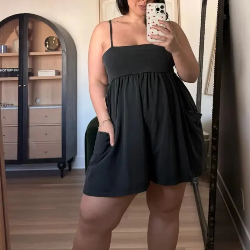 Women's Summer Strappy Cotton Romper with Pockets