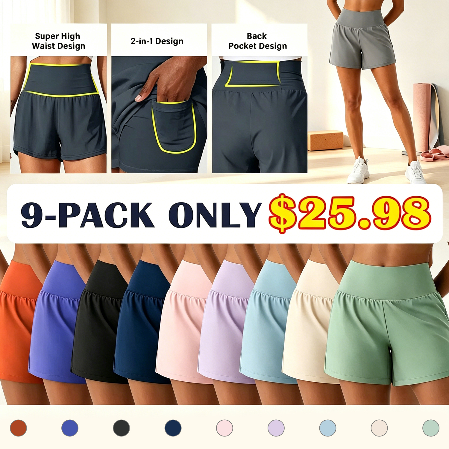 🔥Summer Clearance Sale🔥Women's 2-in-1 Super High-Waisted Yoga Shorts – Business Casual Yoga Dress Pants with Pockets