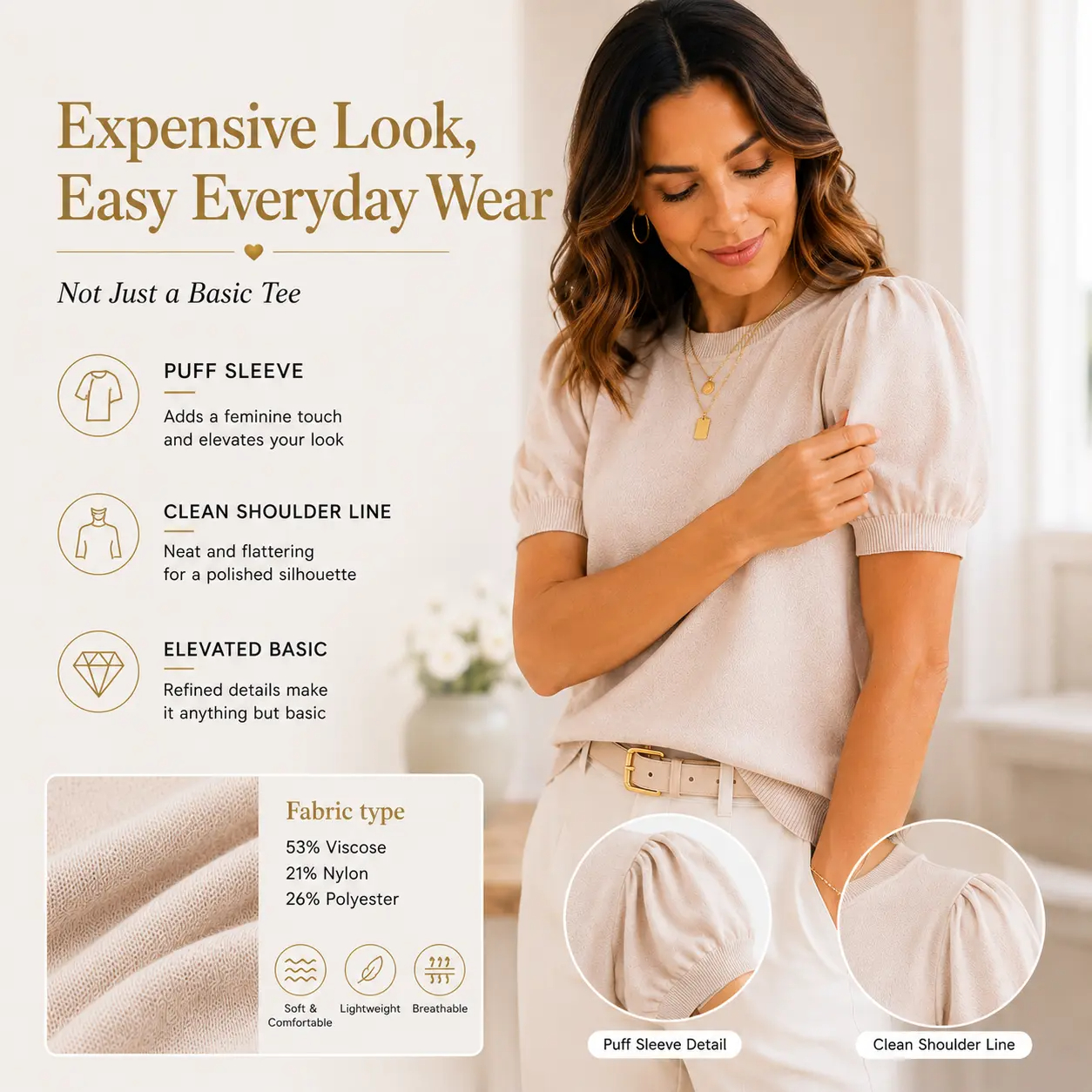 🔥Summer Clearance Sale🔥Women’s Puff Short Sleeve Lightweight Knit Top