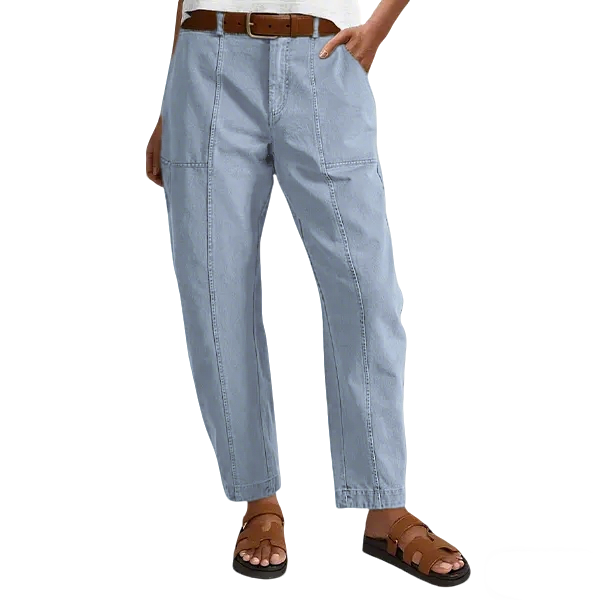 💝Last Day Promotion⚡- Solid Mid-Rise Baby Barrel Pants, High Stretch, Deep Pockets