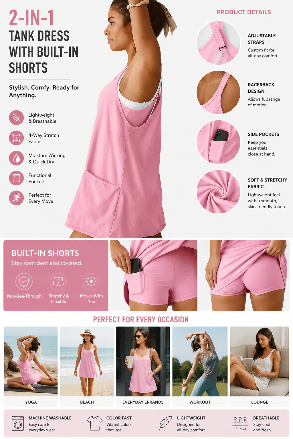 ⚡FINAL SALE⚡- Women's Sleeveless Sports Romper Dress - Built-In Shorts + Pockets