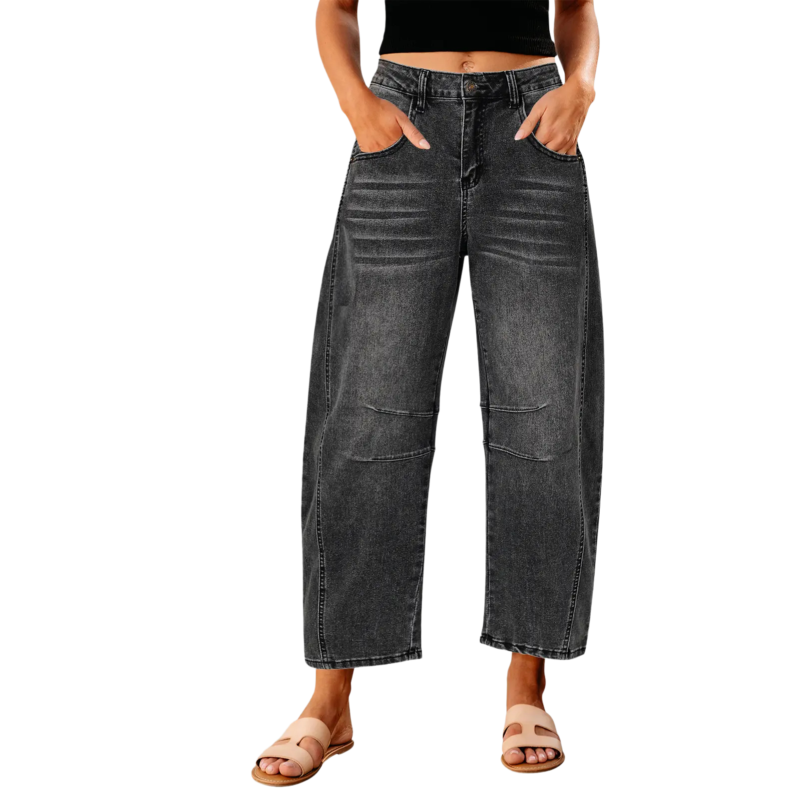 Women's High Waisted Cropped Wide Leg Denim