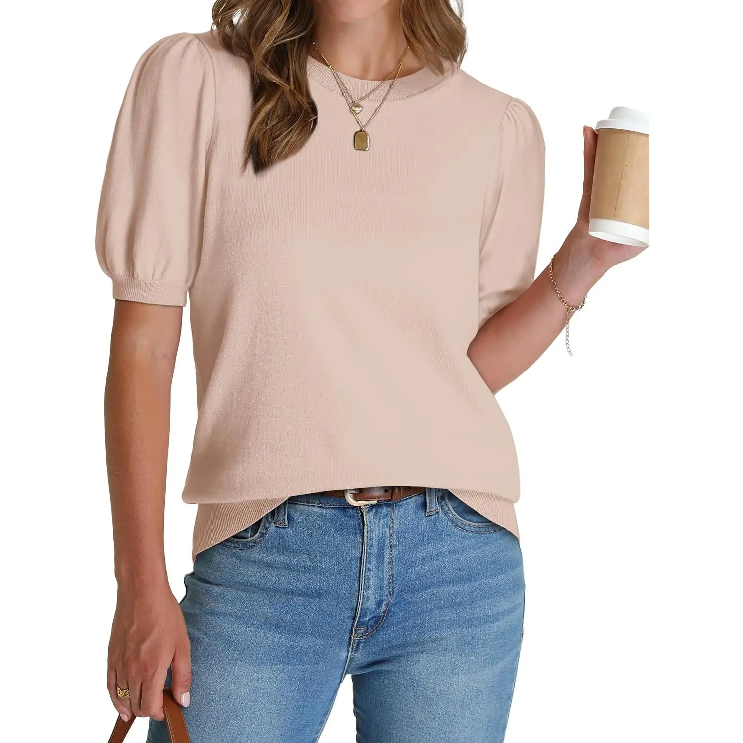 🔥Summer Clearance Sale🔥Women’s Puff Short Sleeve Lightweight Knit Top