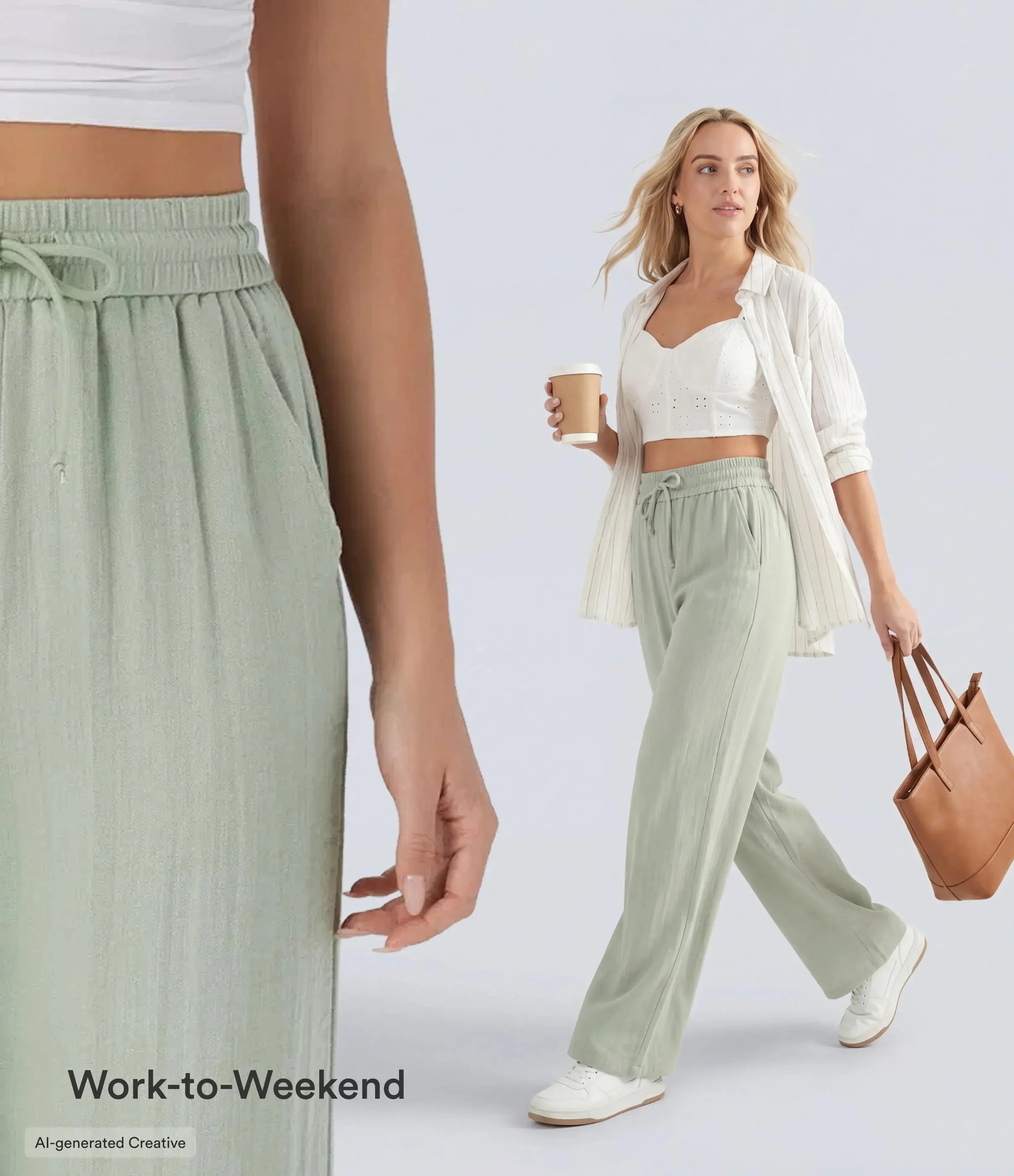 Women's High Waisted Drawstring Wide Leg Baggy Linen-Feel Pants with Pocket