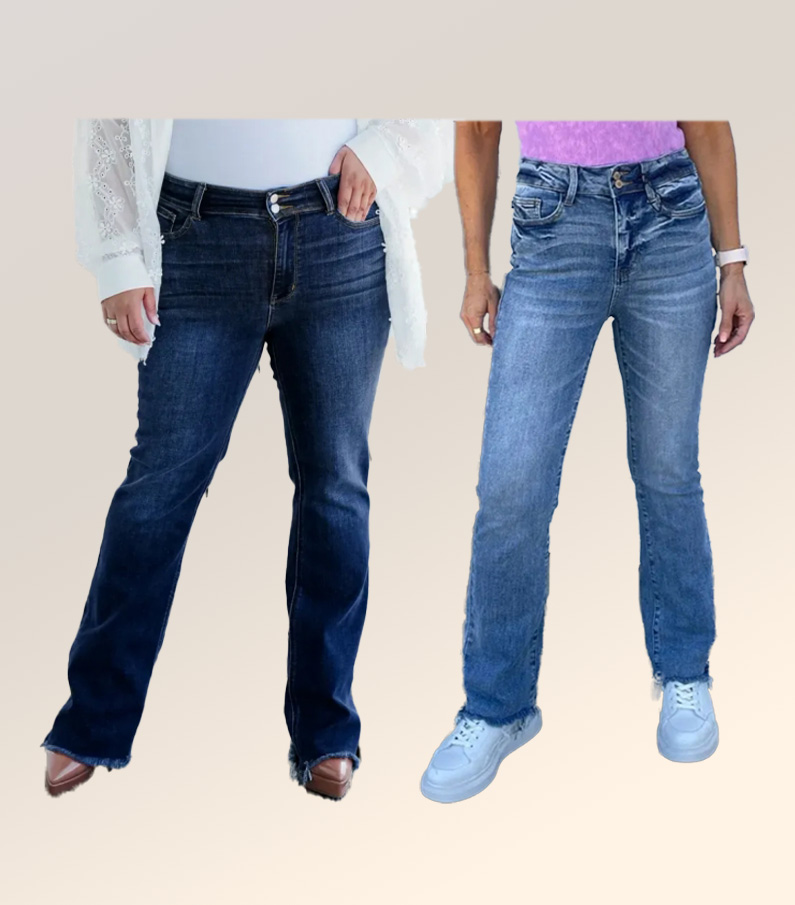 Vintage Double Button Frayed Hem Bootcut Jeans (Buy 2 Free Shipping)