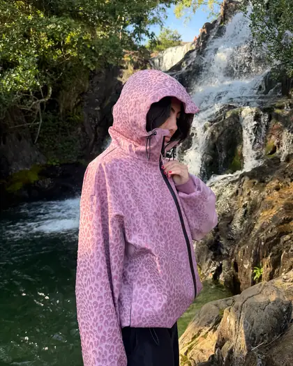 Pink reactive jacket in wet conditions