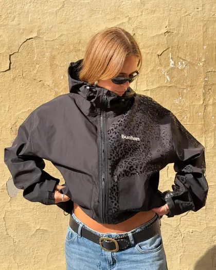 Model wearing the black reactive jacket
