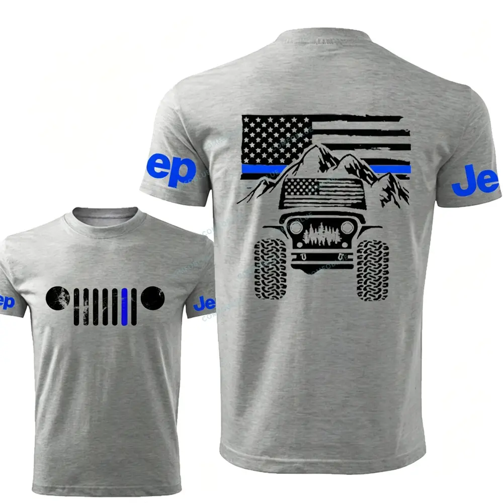 Jp American Flag Mountains Jp Grille Police Blue Line T-Shirt