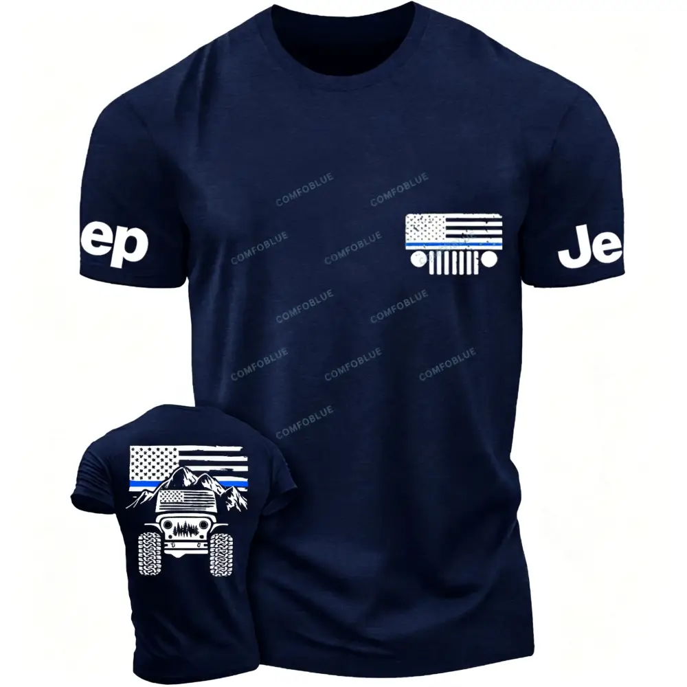 Jp American Flag Mountains Police Blue Line T-Shirt