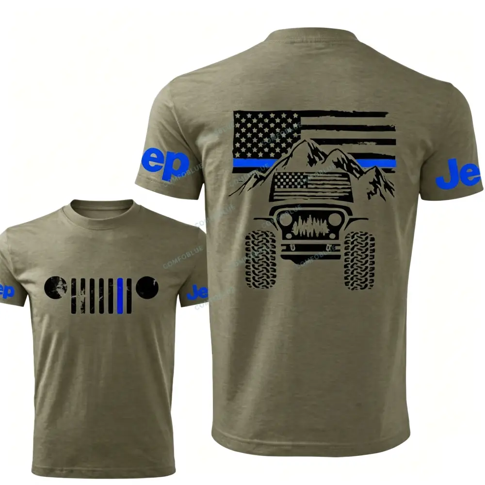 Jp American Flag Mountains Jp Grille Police Blue Line T-Shirt