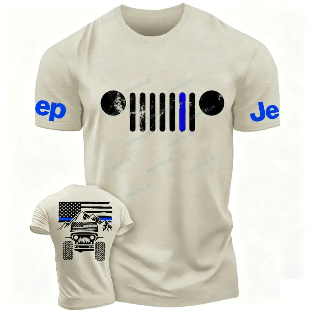 Jp American Flag Mountains Jp Grille Police Blue Line T-Shirt