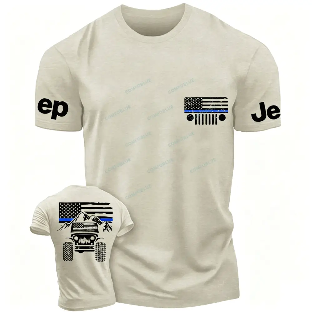 Jp American Flag Mountains Police Blue Line T-Shirt