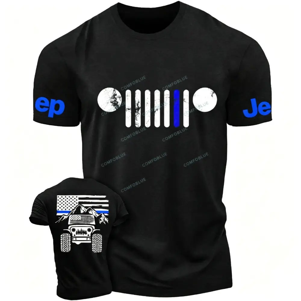 Jp American Flag Mountains Jp Grille Police Blue Line T-Shirt