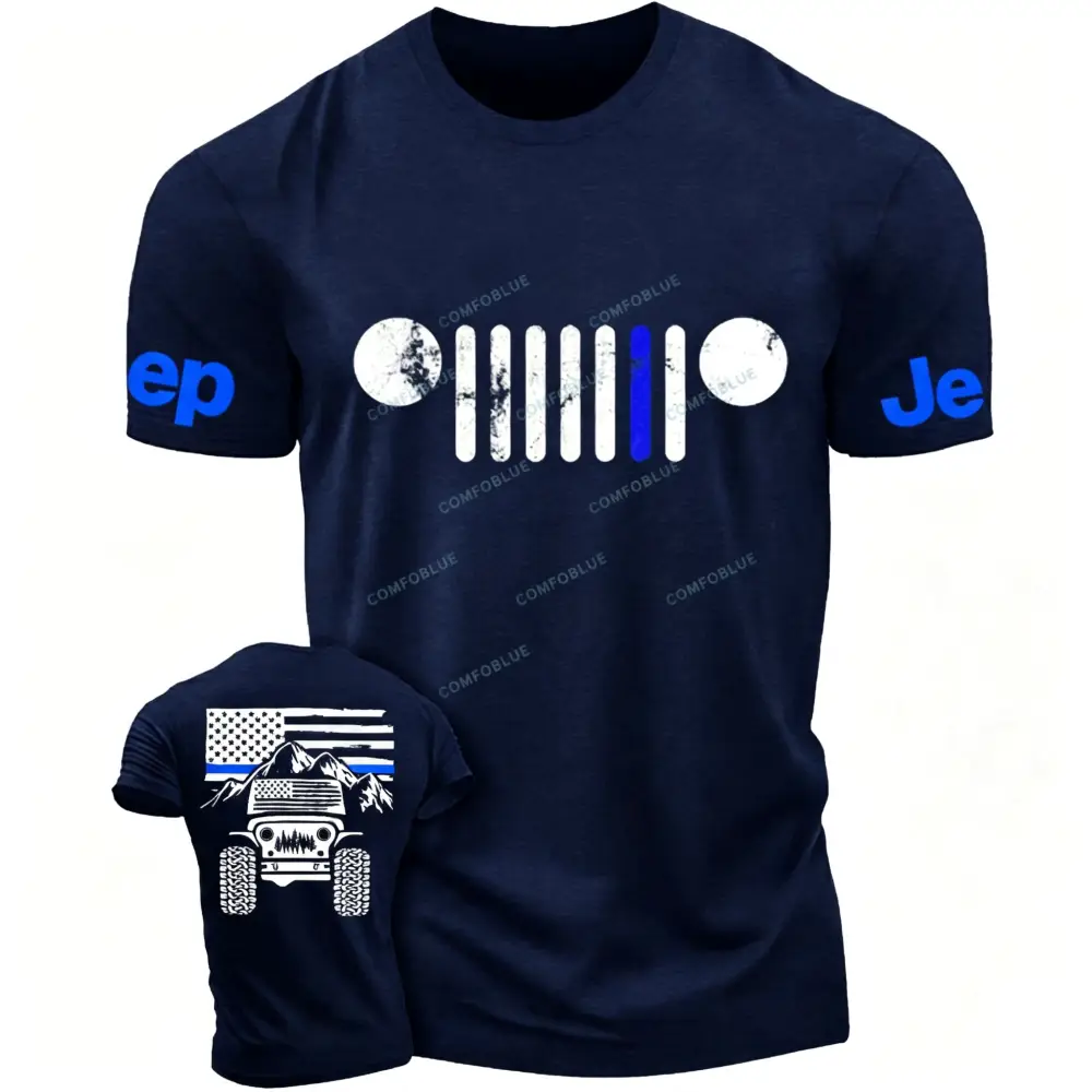 Jp American Flag Mountains Jp Grille Police Blue Line T-Shirt
