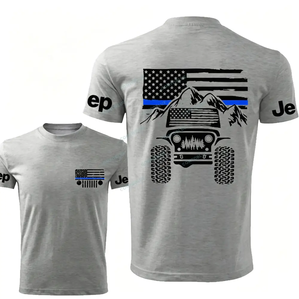 Jp American Flag Mountains Police Blue Line T-Shirt