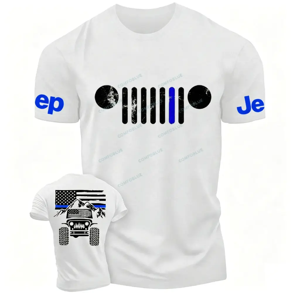 Jp American Flag Mountains Jp Grille Police Blue Line T-Shirt