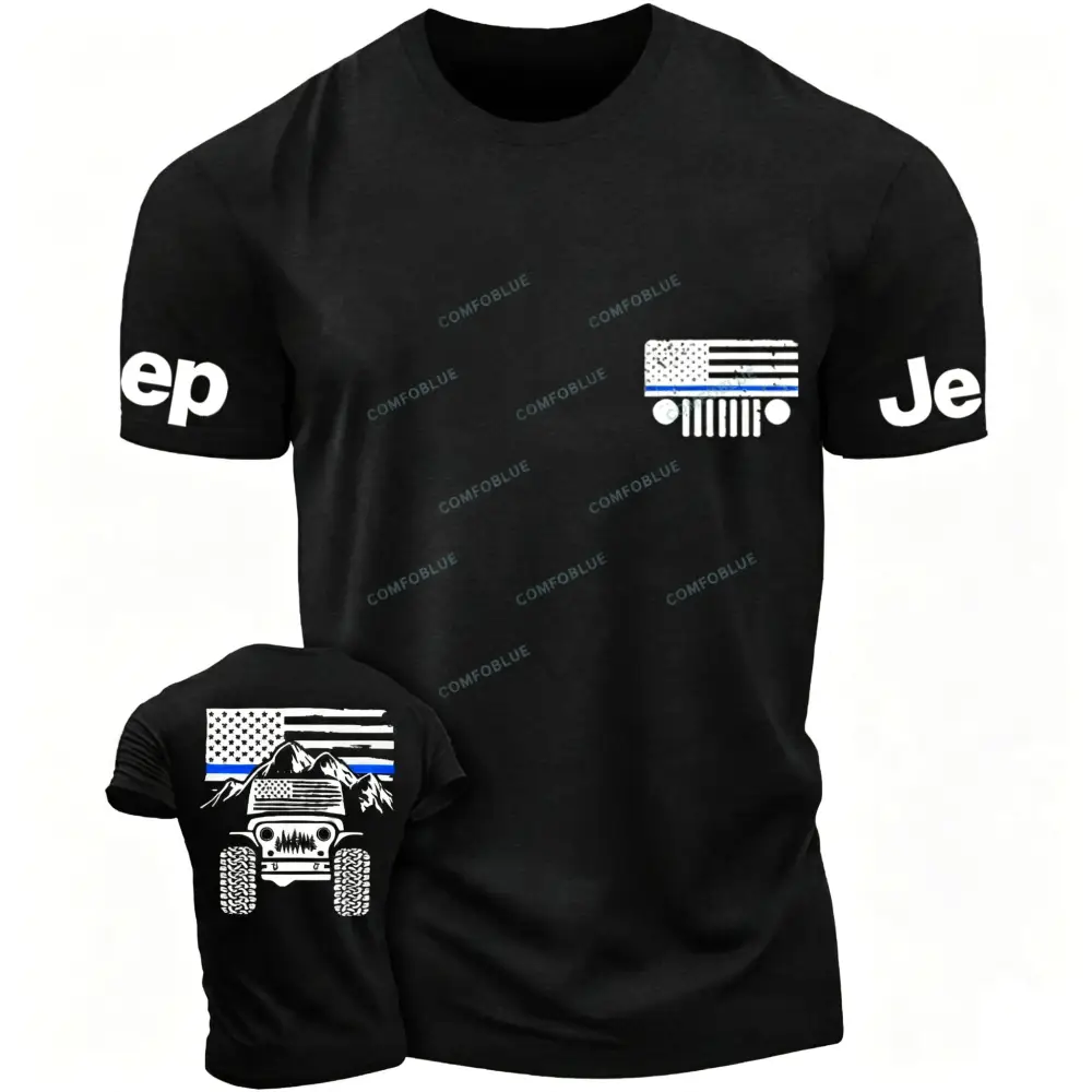 Jp American Flag Mountains Police Blue Line T-Shirt