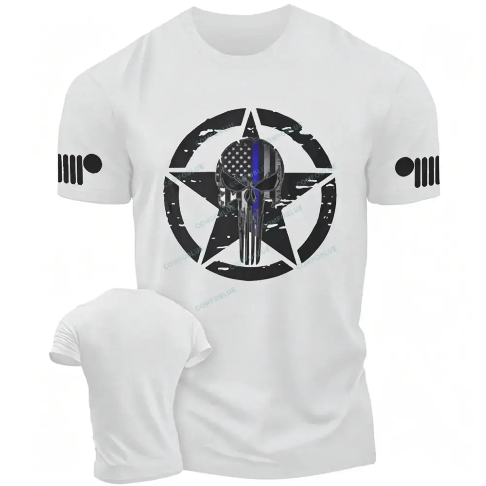  Blue Line American Flag Off Road Skull  JP Unisex T-shirt