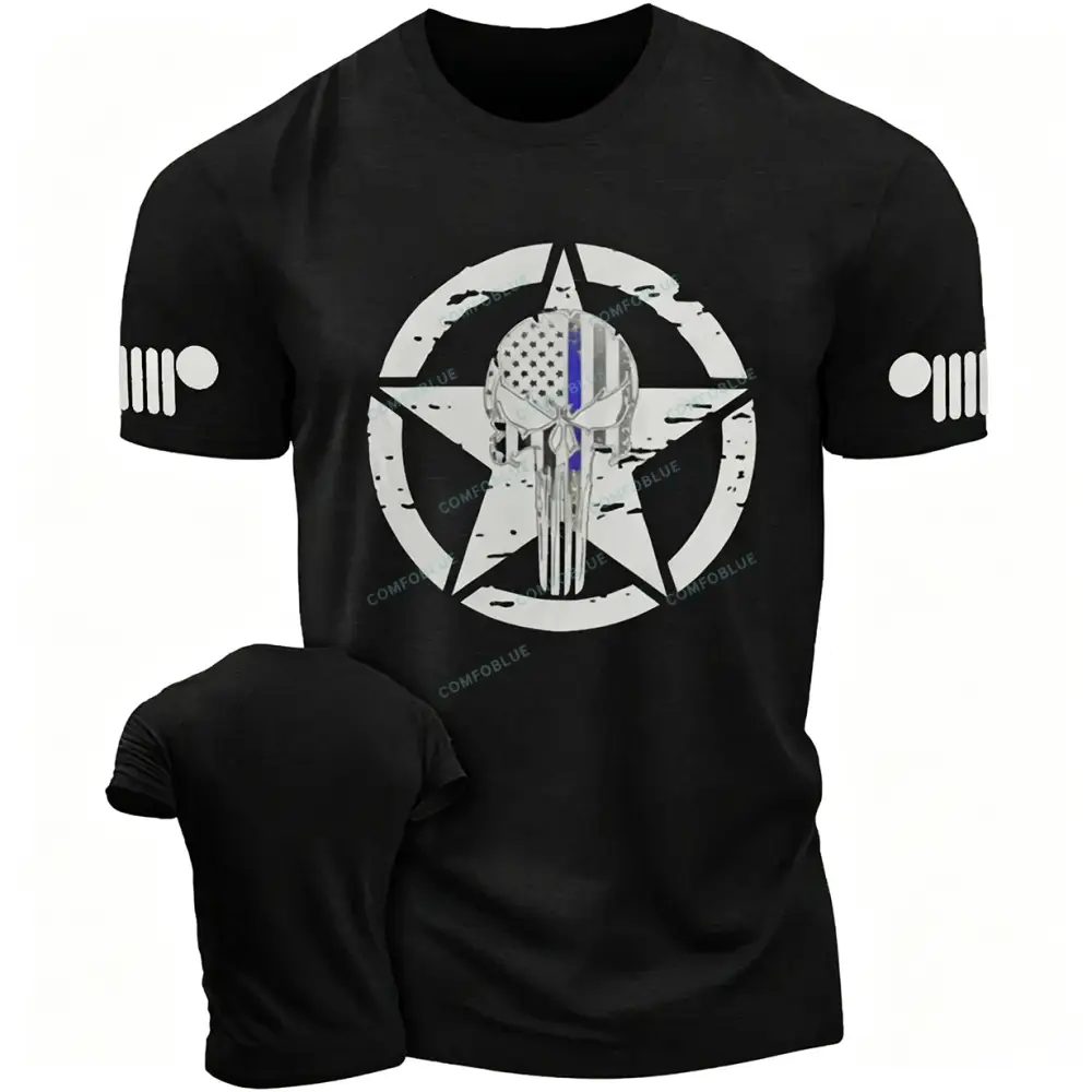  Blue Line American Flag Off Road Skull  JP Unisex T-shirt