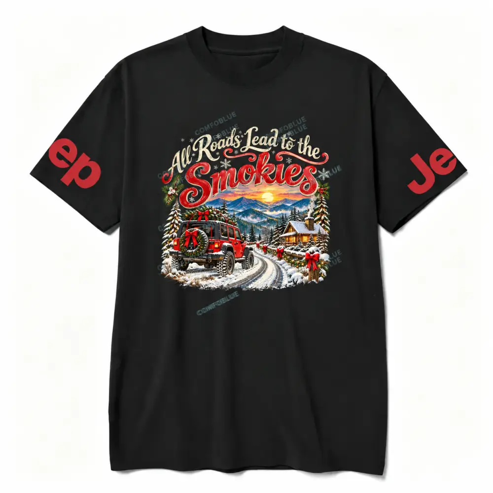All Roads Lead to the Smokies Christmas Cotton T-Shirt