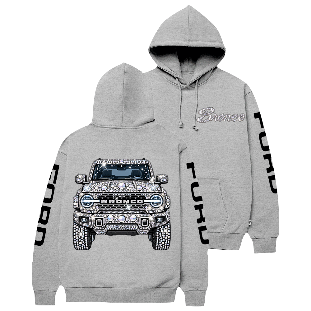 Bling Sparkle Rhinestone Bronco F0rd Shine Cotton Hoodie