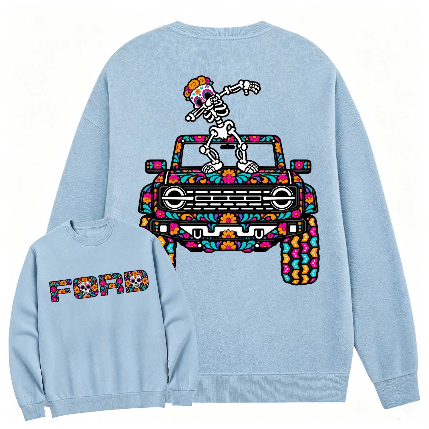 Sugar Skull Dancing on F0rd Dia de los Muertos Cotton Sweatshirt