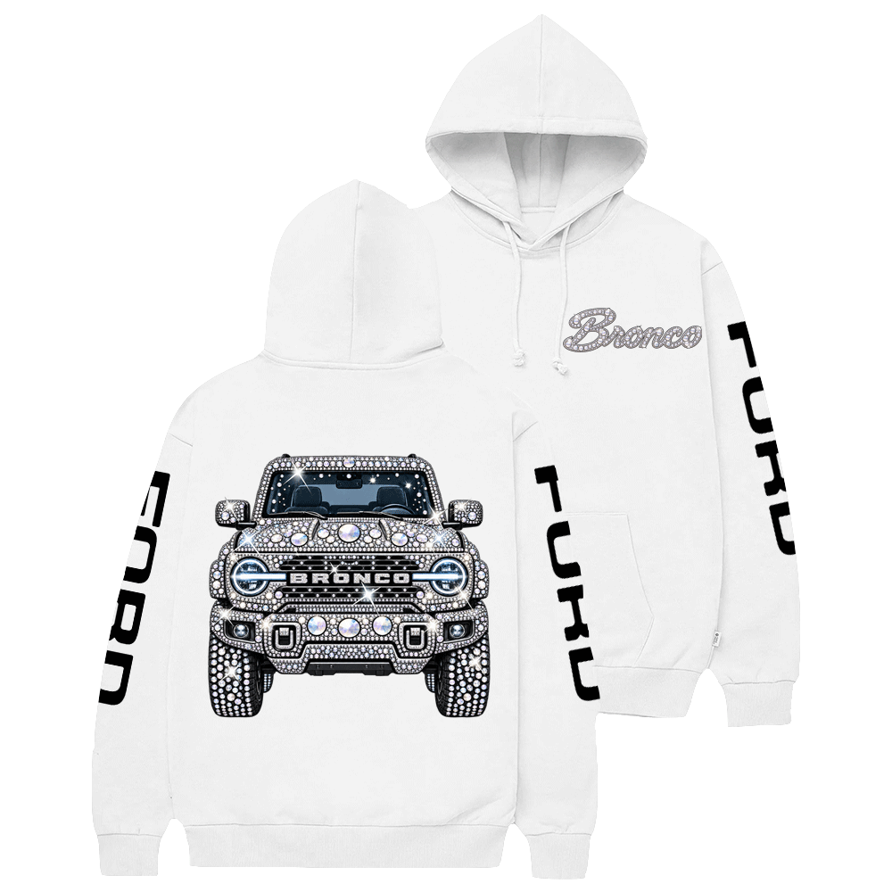 Bling Sparkle Rhinestone Bronco F0rd Shine Cotton Hoodie