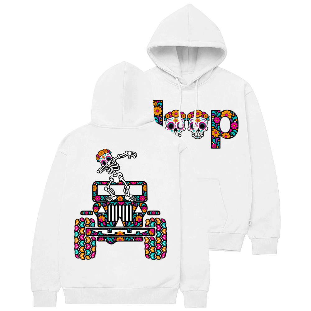 Sugar Skull Dancing on Jps Dia de los Muertos Cotton Hoodie