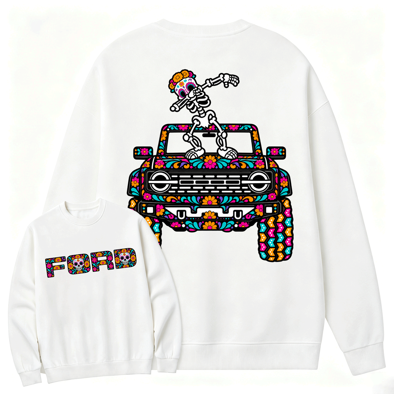 Sugar Skull Dancing on F0rd Dia de los Muertos Cotton Sweatshirt