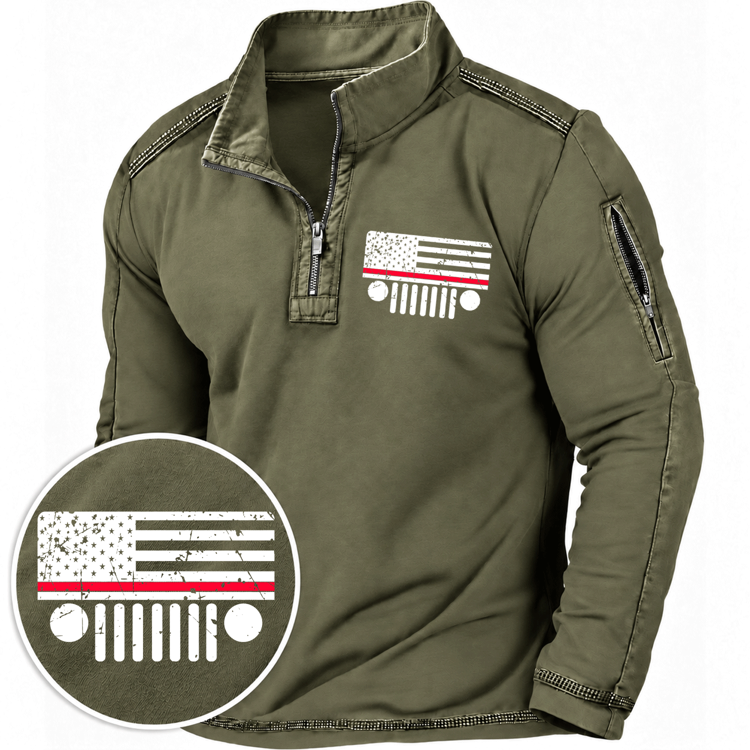 Thin Red Line Jp Grille American Flag Quarter-Zip Sweatshirt