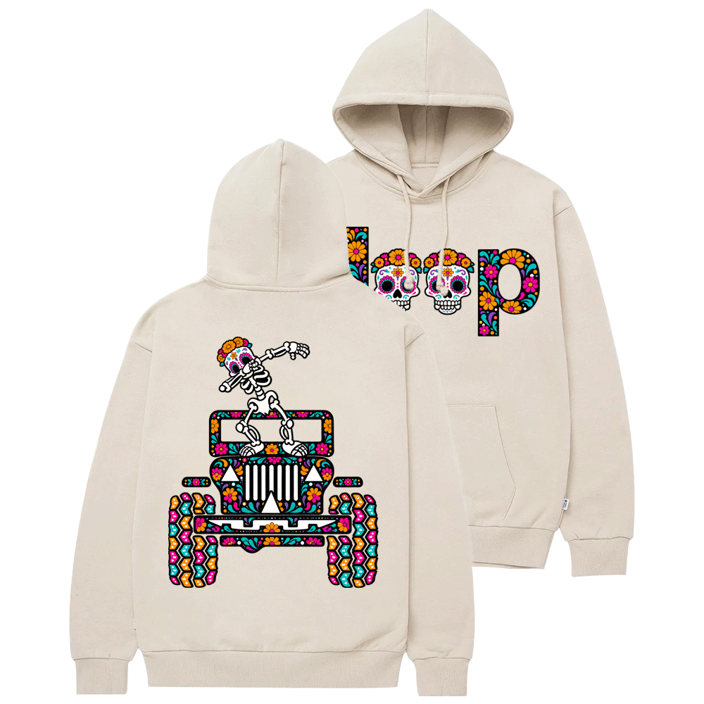 Sugar Skull Dancing on Jps Dia de los Muertos Cotton Hoodie