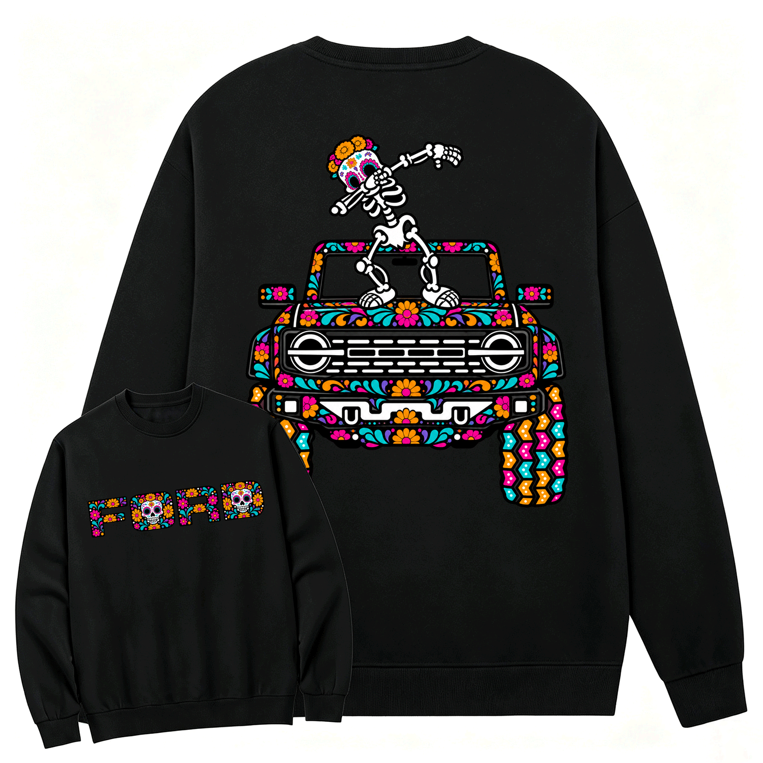 Sugar Skull Dancing on F0rd Dia de los Muertos Cotton Sweatshirt