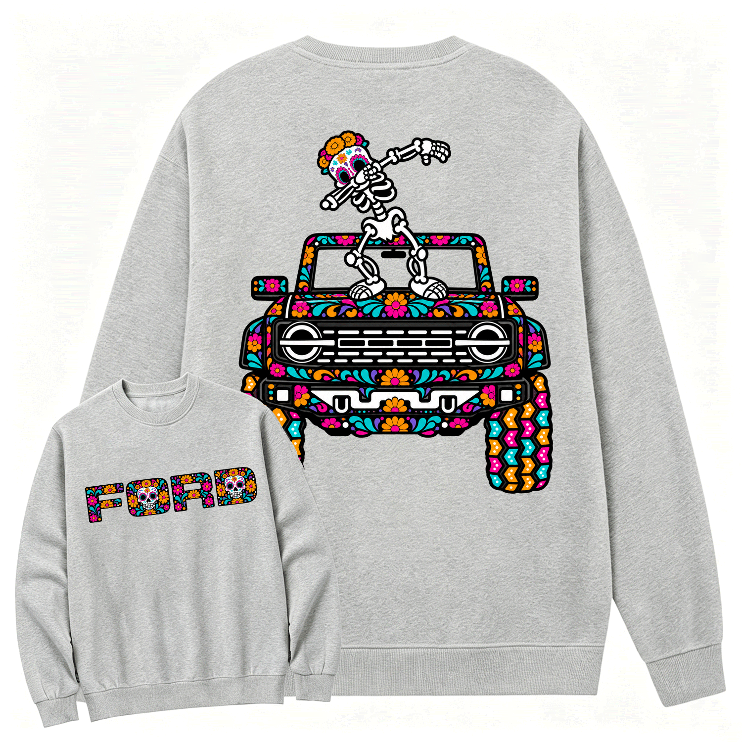 Sugar Skull Dancing on F0rd Dia de los Muertos Cotton Sweatshirt