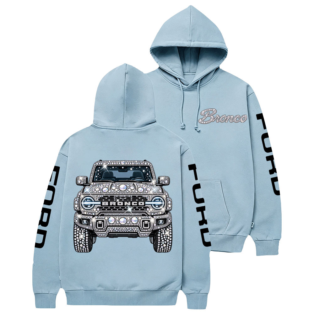 Bling Sparkle Rhinestone Bronco F0rd Shine Cotton Hoodie