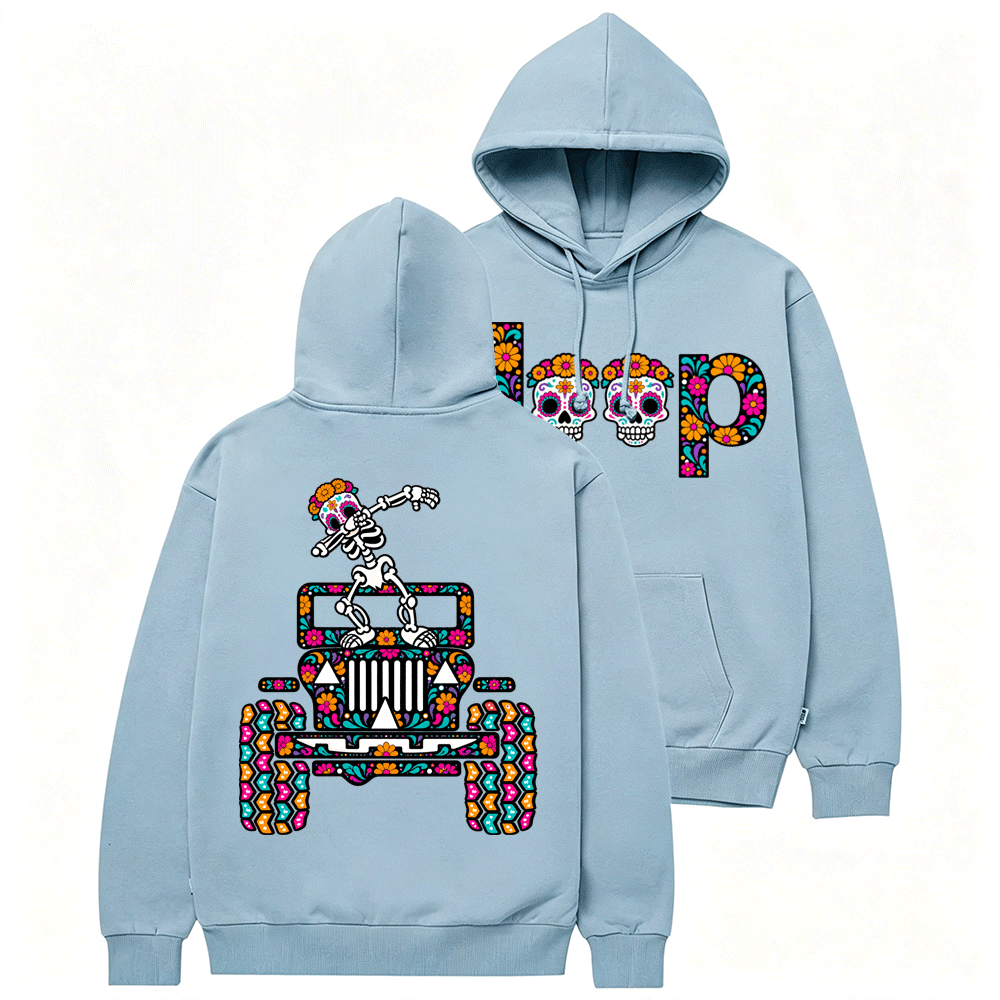 Sugar Skull Dancing on Jps Dia de los Muertos Cotton Hoodie