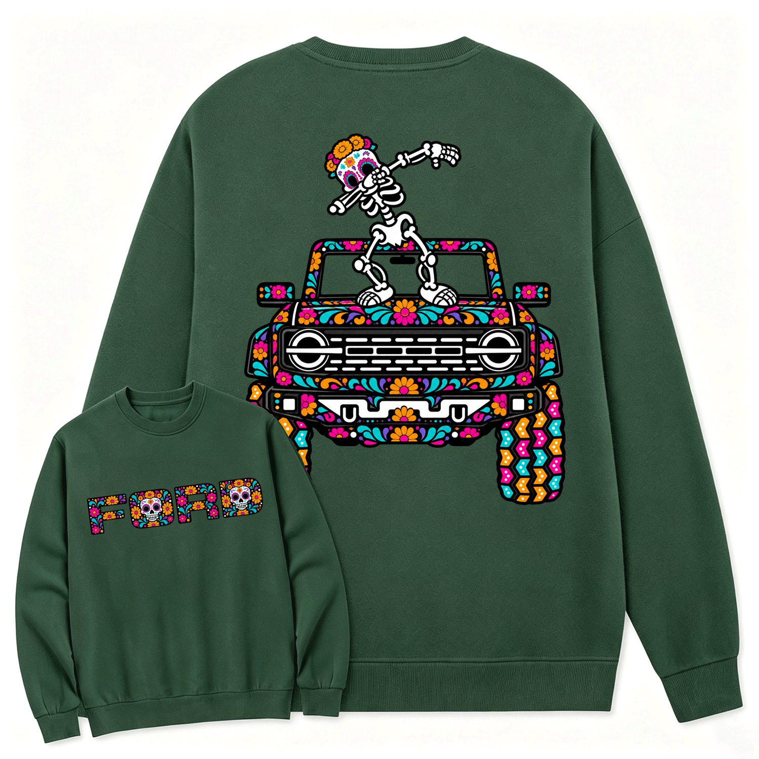 Sugar Skull Dancing on F0rd Dia de los Muertos Cotton Sweatshirt