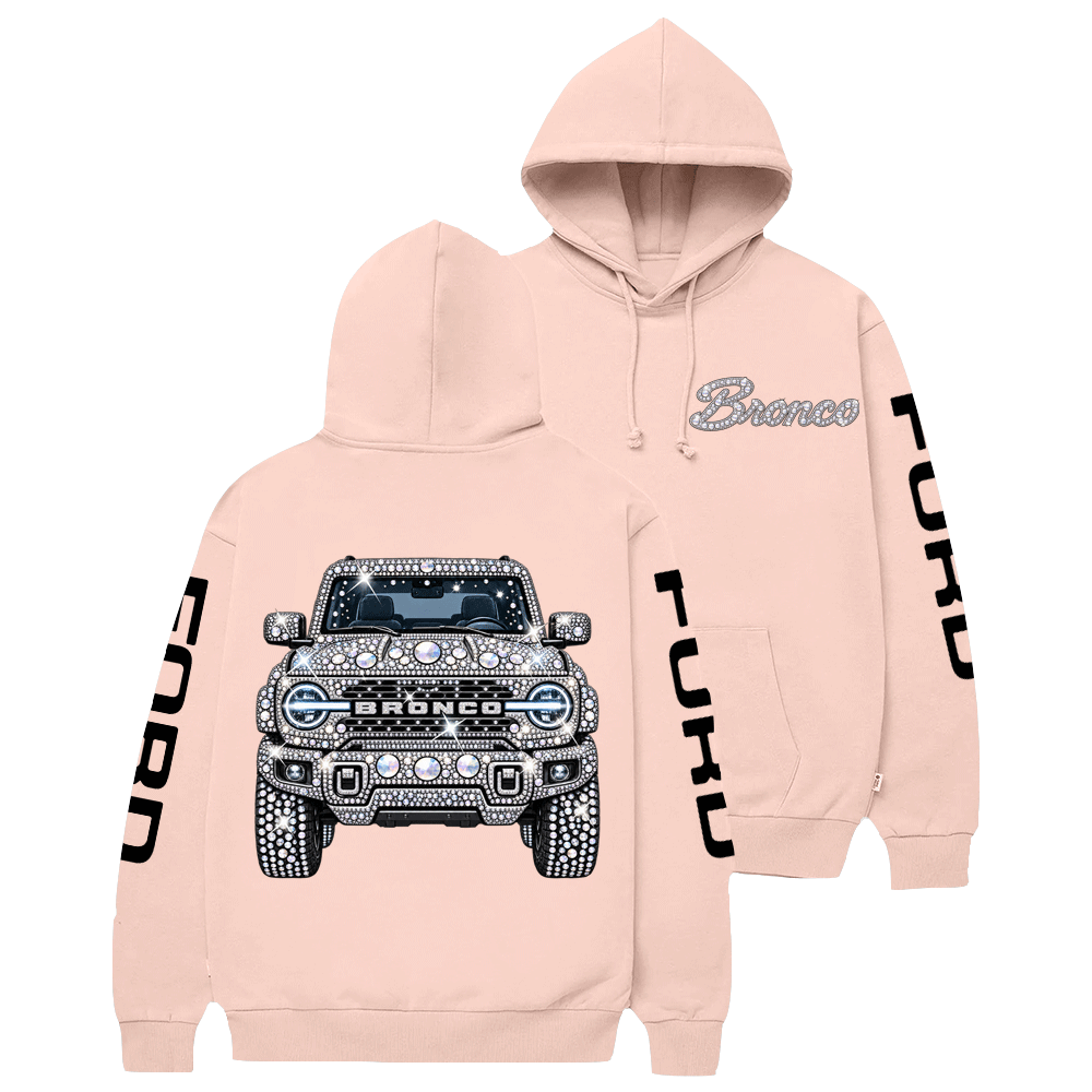 Bling Sparkle Rhinestone Bronco F0rd Shine Cotton Hoodie