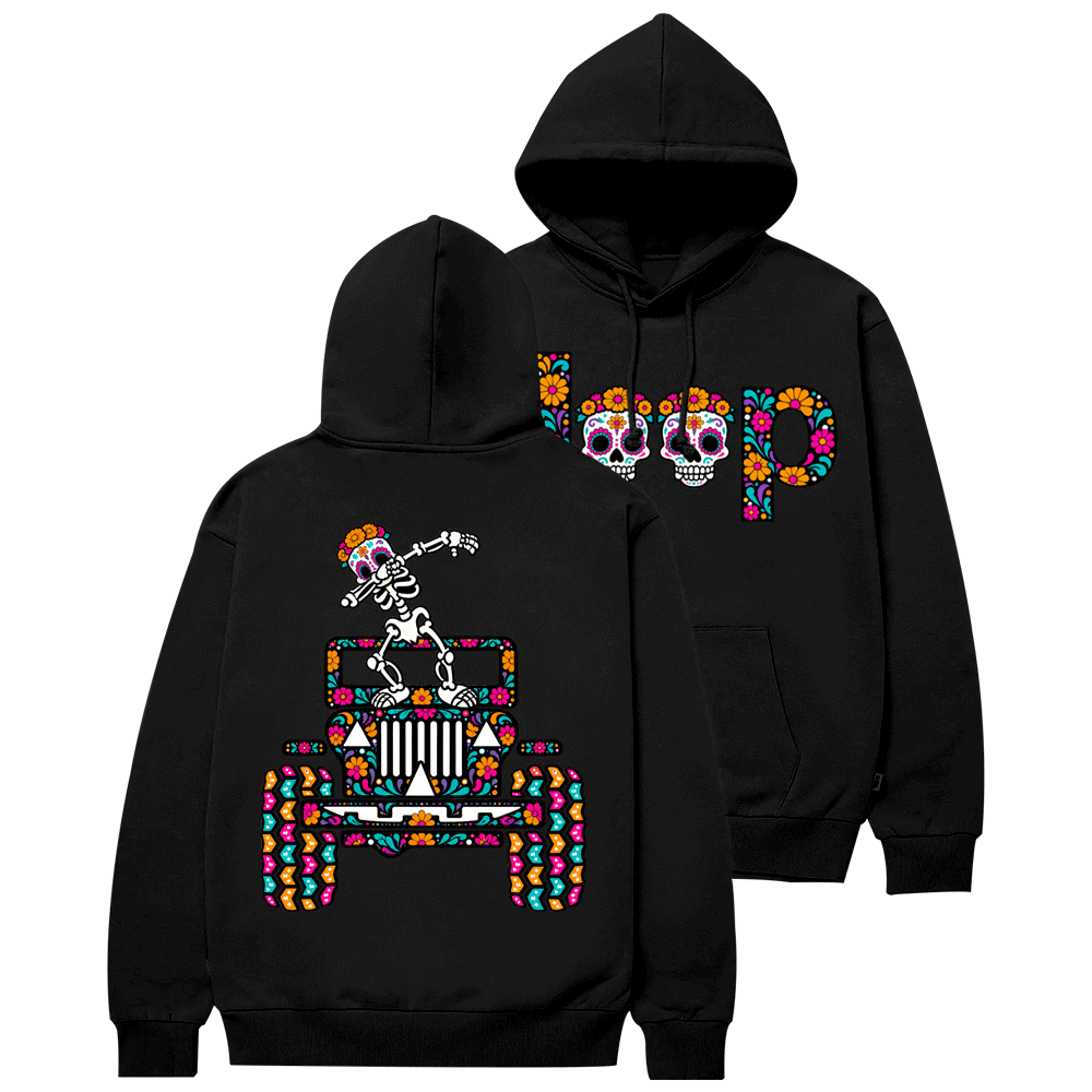 Sugar Skull Dancing on Jps Dia de los Muertos Cotton Hoodie