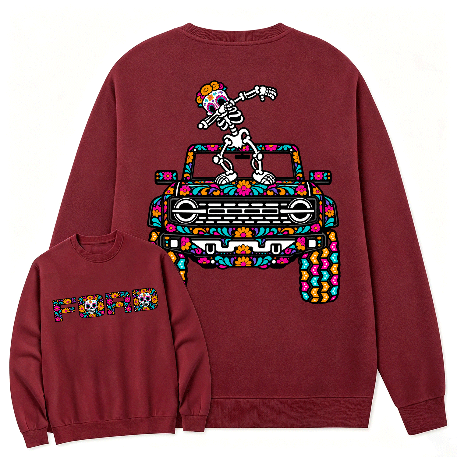 Sugar Skull Dancing on F0rd Dia de los Muertos Cotton Sweatshirt
