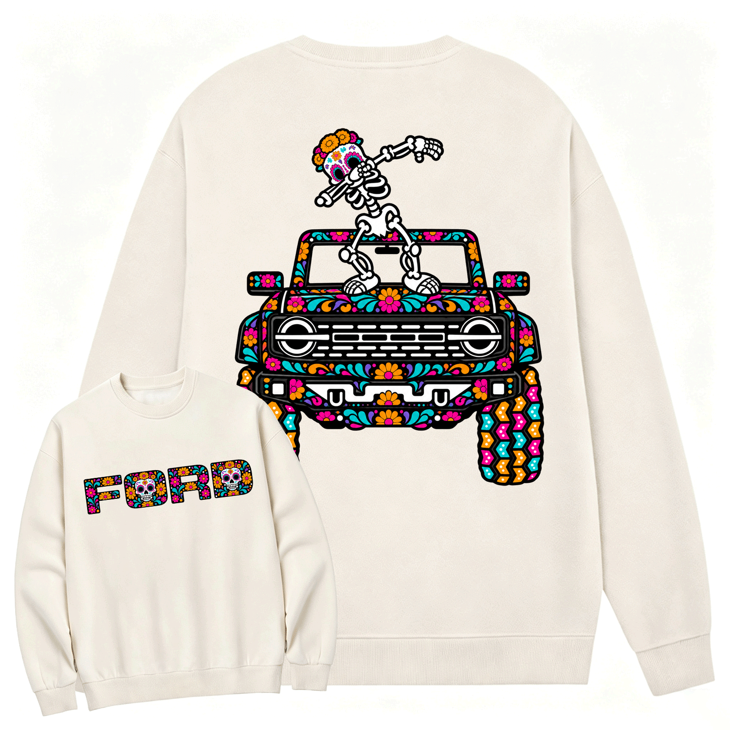 Sugar Skull Dancing on F0rd Dia de los Muertos Cotton Sweatshirt