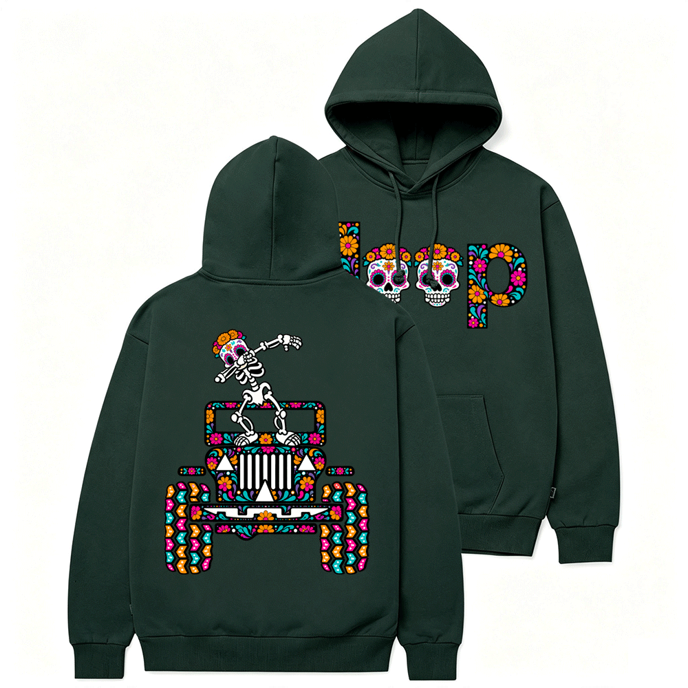 Sugar Skull Dancing on Jps Dia de los Muertos Cotton Hoodie