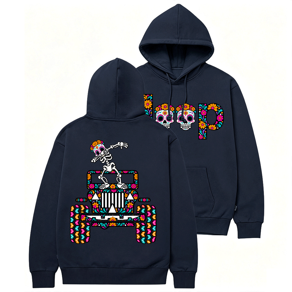 Sugar Skull Dancing on Jps Dia de los Muertos Cotton Hoodie