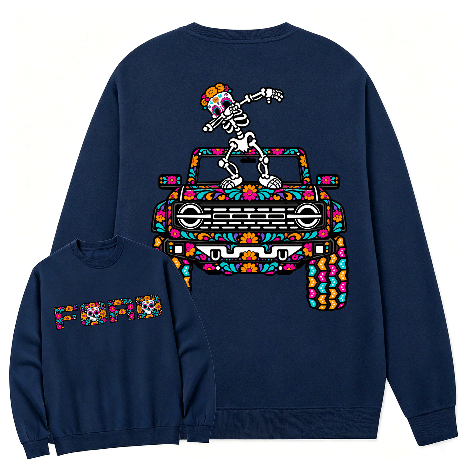 Sugar Skull Dancing on F0rd Dia de los Muertos Cotton Sweatshirt